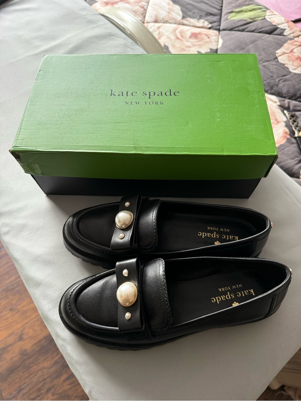 kate spade Black Pearl-Detail Girls' Loafers